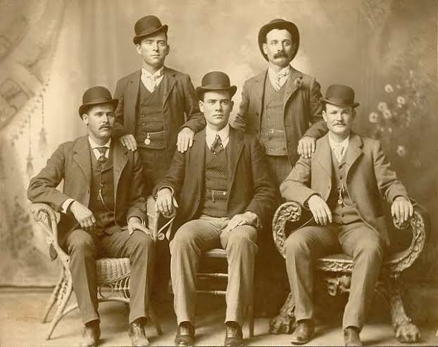 Ben Kilpatrick and four members of the Wild Bunch posing for a group portrait in Fort Worth, Texas, in 1900.