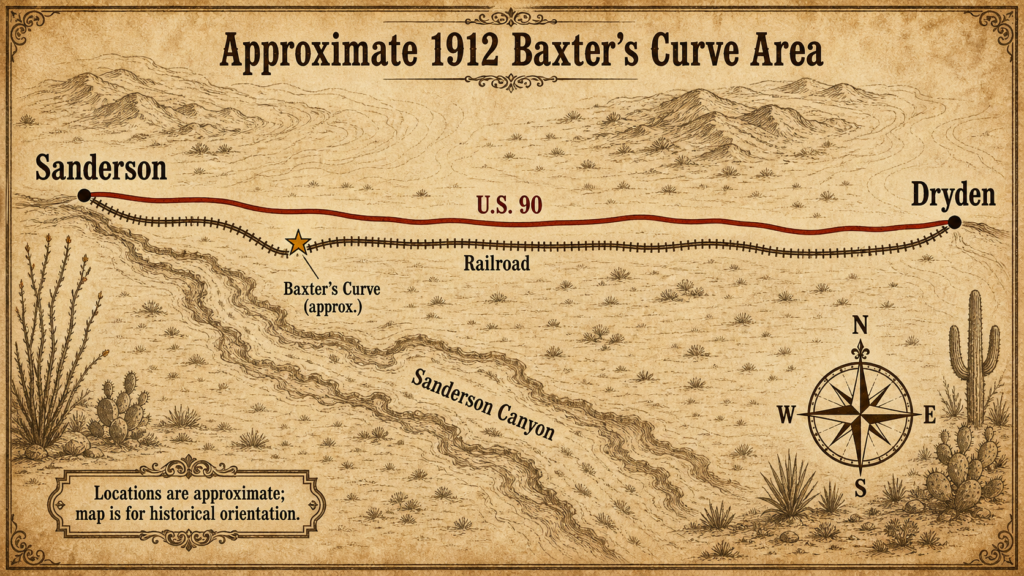 Very rough sketch of Baxter's Curve area between Sanderson and Dryden.